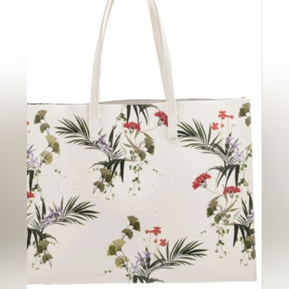 Ted Baker White Floral Print Tote with Multicolor Accents